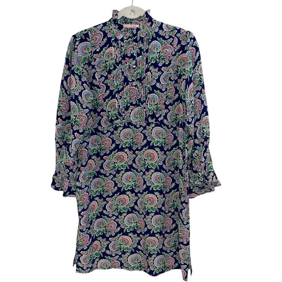 Banjanan Womens Dress Size Medium Multicolor Pintuck Ruffle Trim Mini Pure Silk - Picture 14 of 16